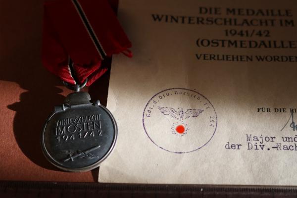 Medal Winter Battle in the East with a certificate - Fahrkolonne 4/294 1942